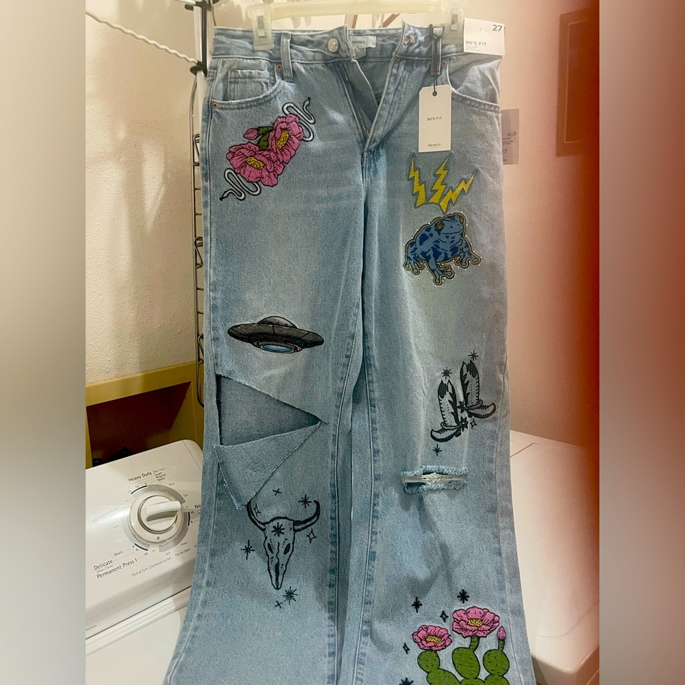 Embroidered Light Blue Jeans